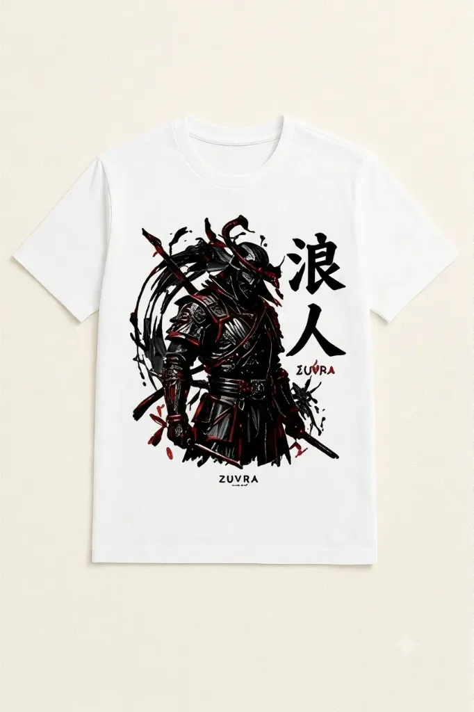ZUVRA Ronin Warrior Oversized T-Shirt – Premium Streetwear Graphic Tee | Unisex (White, S)