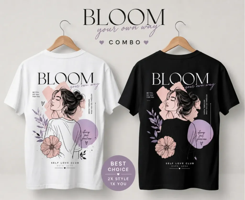 ZUVRA Pack of 2 Women's Oversized  Cotton Printed T-Shirts | 180 GSM |  Round Neck |  Half Sleeve |  Casual  Graphic Combo (White + Black) (S)