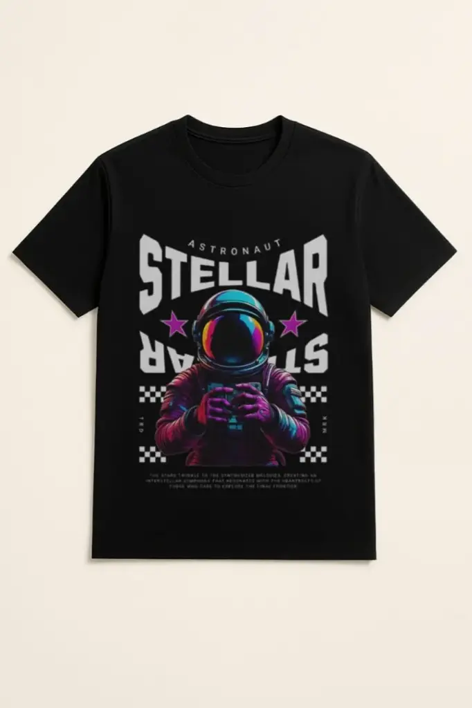 Stellar Drifters Astronaut Graphic T-Shirt  Unisex Retro Sci-Fi Streetwear (Black, S)
